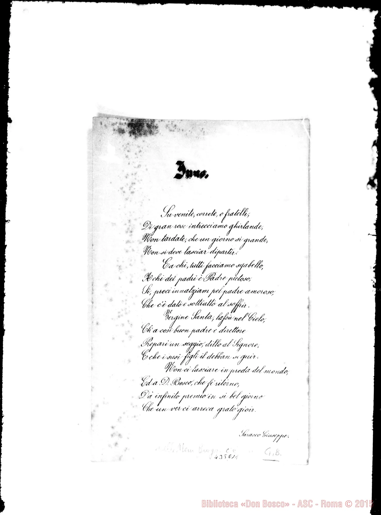 Fotogramma E 11 — Saracco Giuseppe. Poesia
