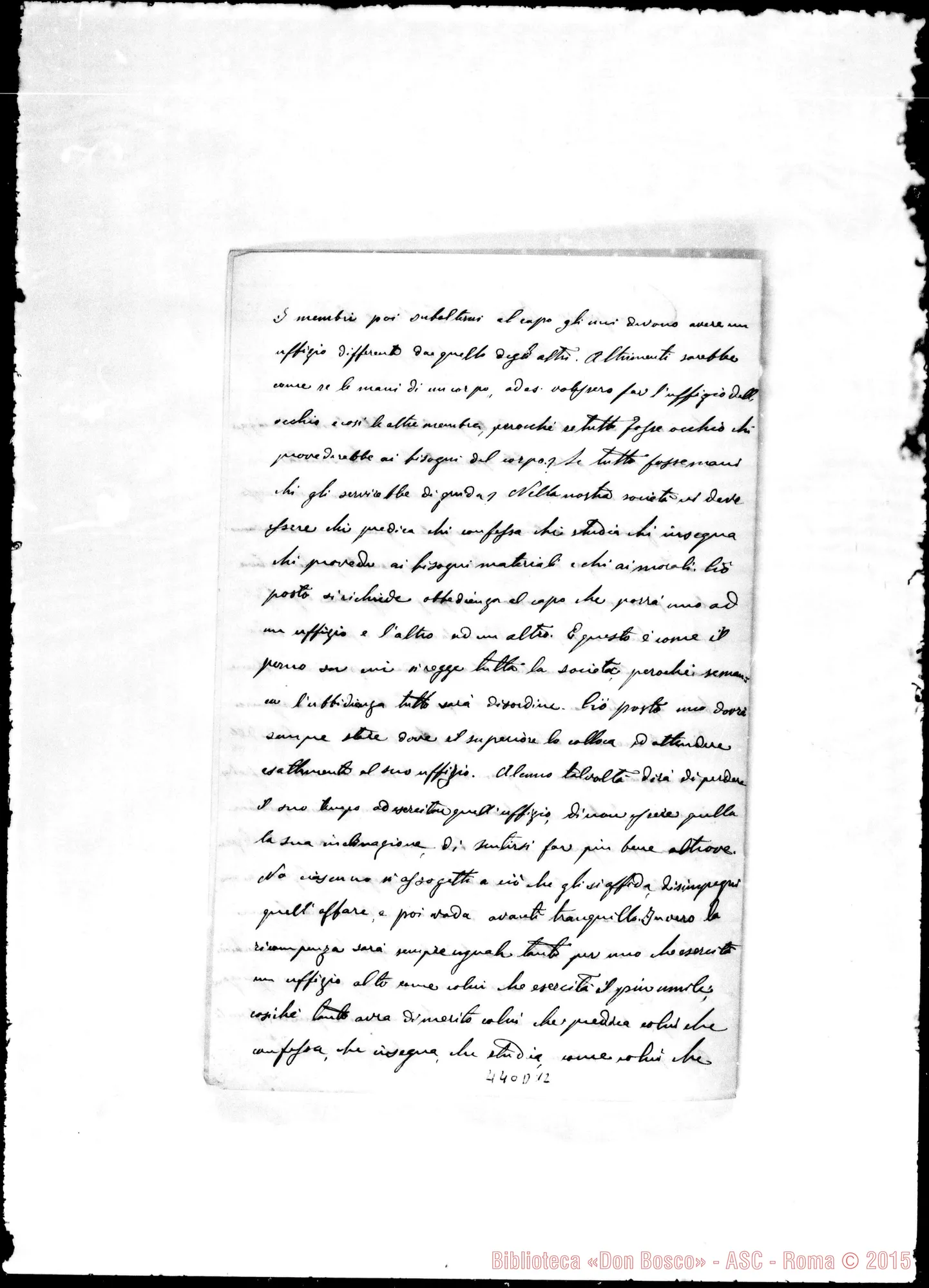 Fotogramma D 12 — «Ai chierici e aspiranti». Conferenza tenuta da D. Bosco nel marzo del 69.