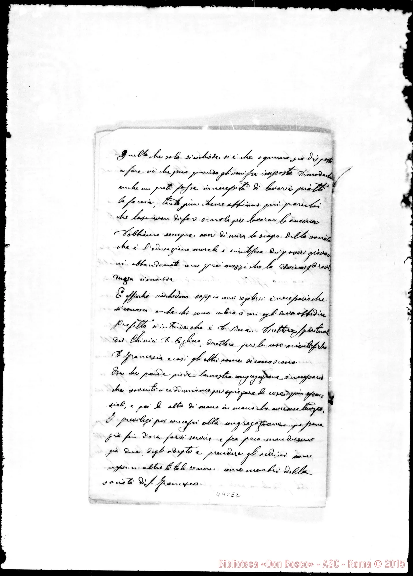 Fotogramma E 2 — «Ai chierici e aspiranti». Conferenza tenuta da D. Bosco nel marzo del 69.