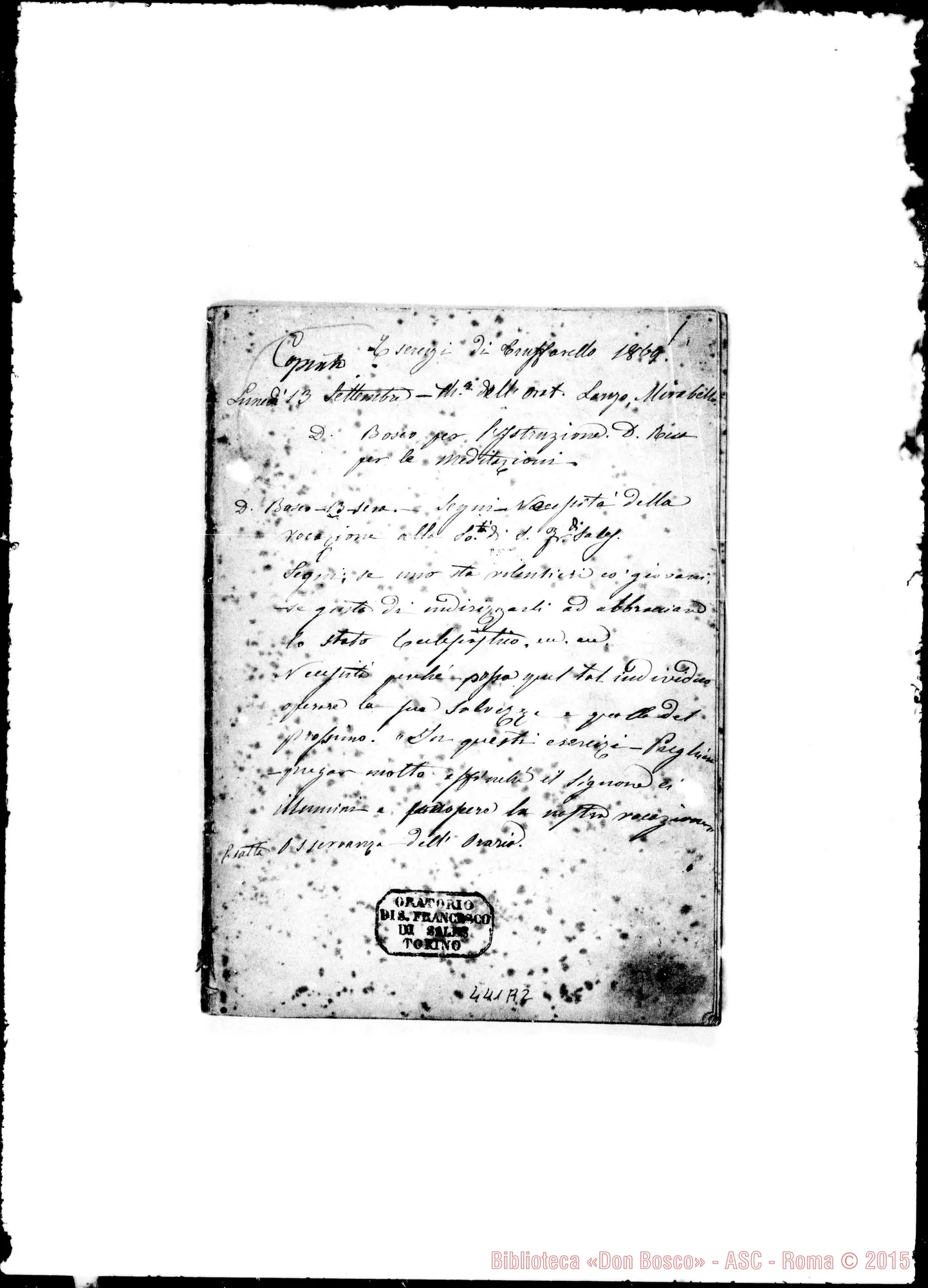 Fotogramma A 2 — Esercizi di Trofarello del 1869. Ms. Berto