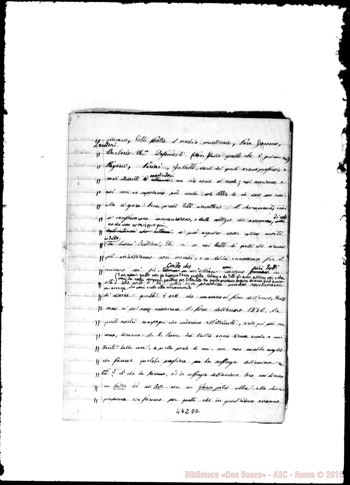 Fotogramma D 2 — Sermoncini serali di D. Bosco. Ms. del Peloso, eh., con correz. Barberis