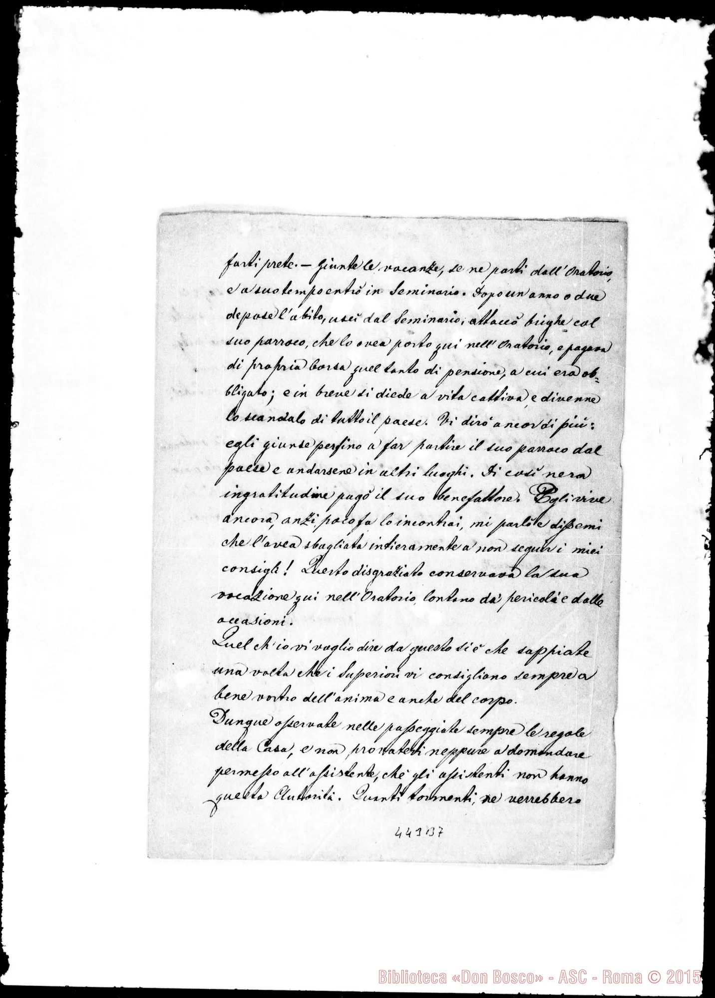Fotogramma B 7 — Conferenza ai giovani. Ms. del Ch. Biagio