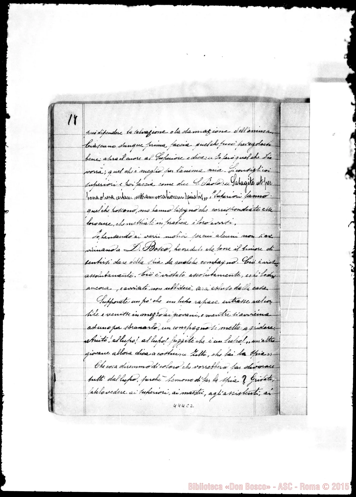 Fotogramma C 2 — Varie conferenze ed avvisi di D. Bosco ai giovani E ai salesiani. Ms.