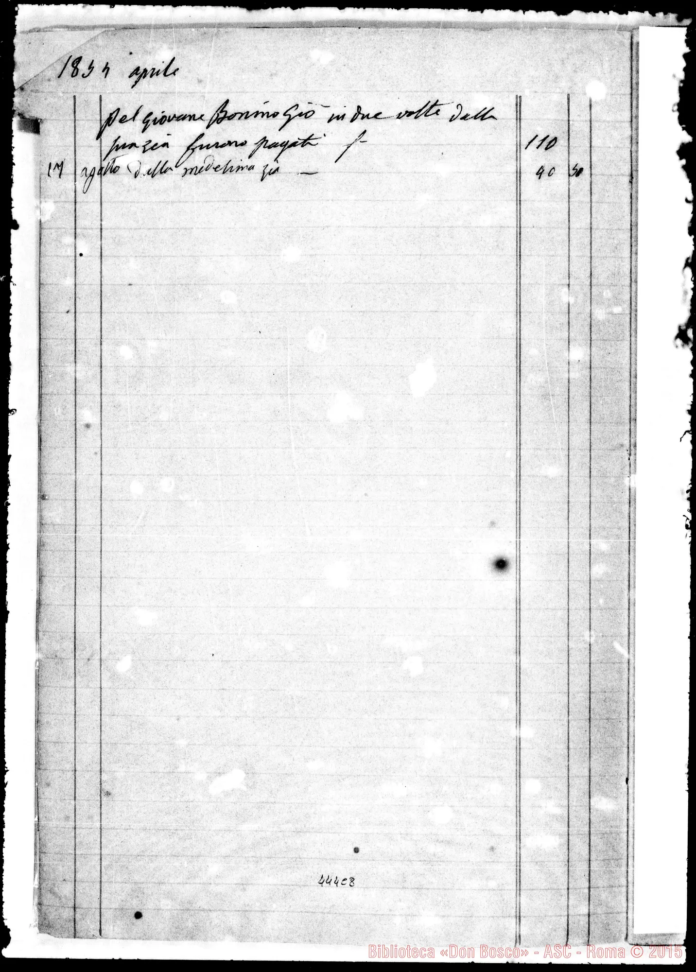Fotogramma C 8 — Libro Mastro, contenente, tra appunti di contabilità, «Fioretti della Madonna». 1862 Ms. autogr. Bosco