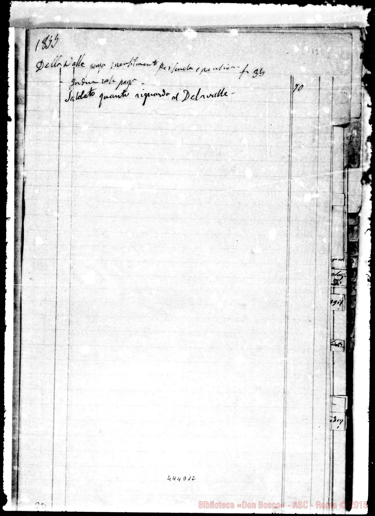 Fotogramma D 12 — Libro Mastro, contenente, tra appunti di contabilità, «Fioretti della Madonna». 1862 Ms. autogr. Bosco
