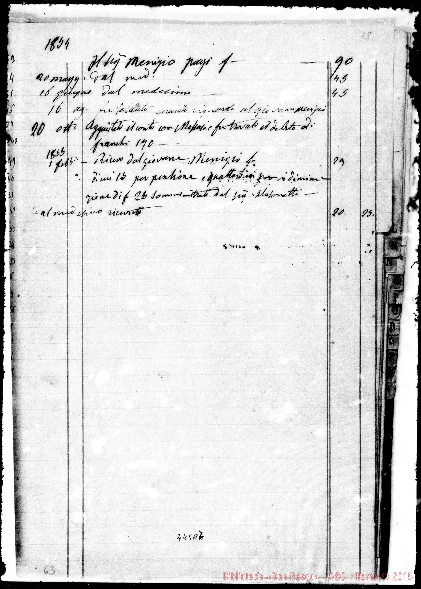 Fotogramma A 7 — Libro Mastro, contenente, tra appunti di contabilità, «Fioretti della Madonna». 1862 Ms. autogr. Bosco