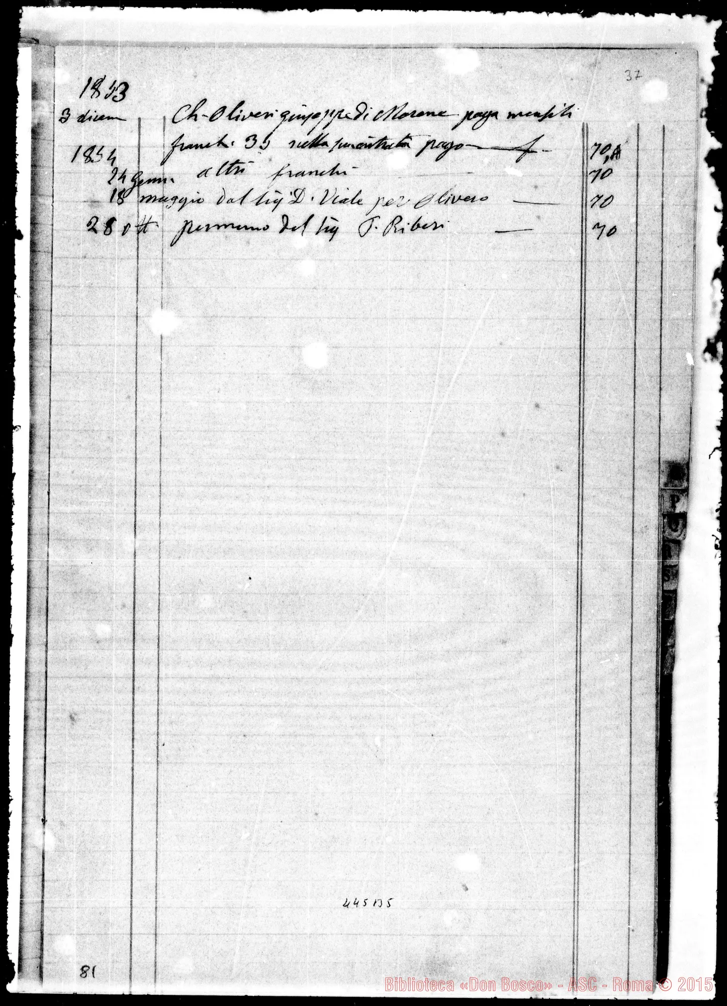 Fotogramma B 5 — Libro Mastro, contenente, tra appunti di contabilità, «Fioretti della Madonna». 1862 Ms. autogr. Bosco