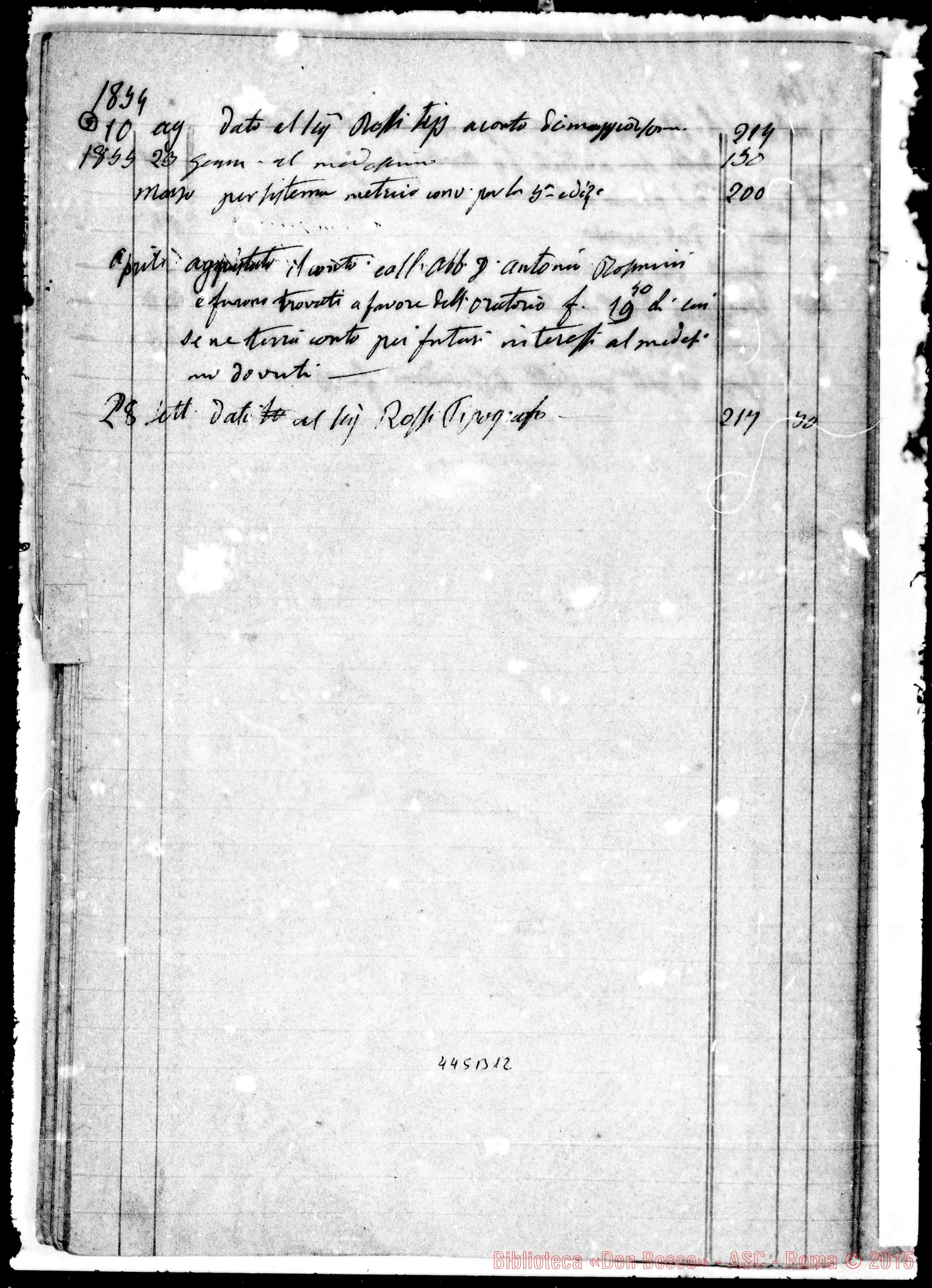 Fotogramma B 12 — Libro Mastro, contenente, tra appunti di contabilità, «Fioretti della Madonna». 1862 Ms. autogr. Bosco