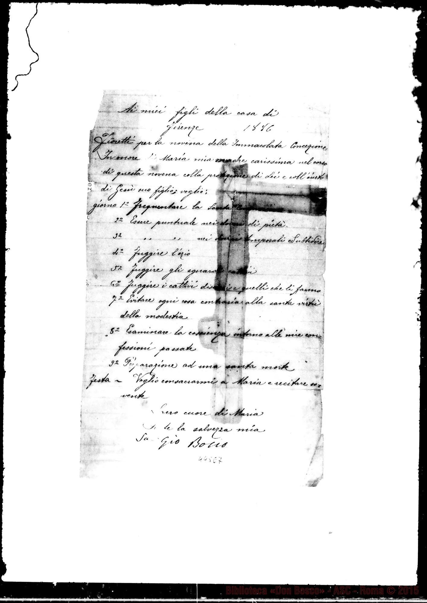 Fotogramma E 7 — «Ai miei figli…» Ms. con firma autogr. Bosco
