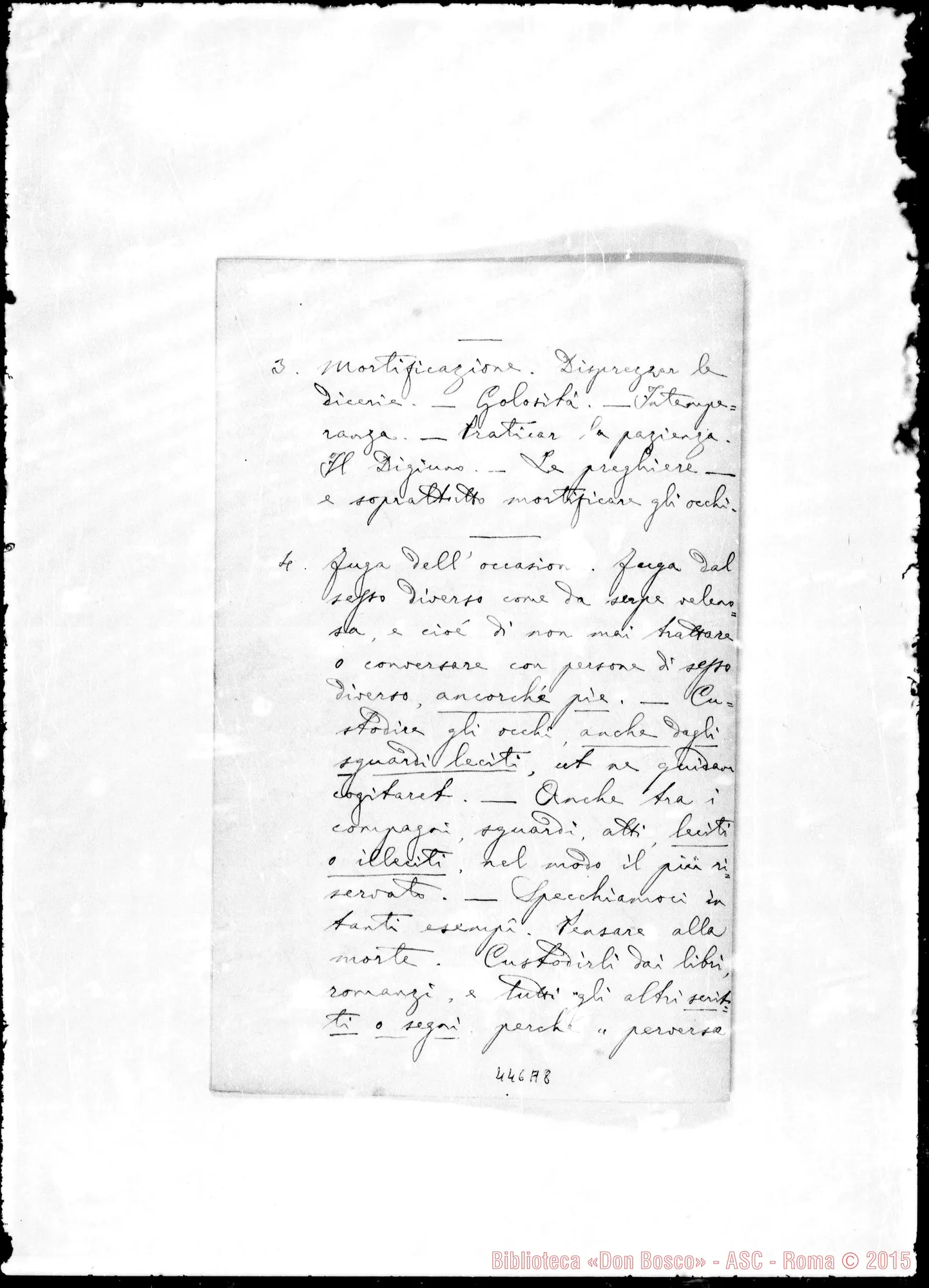 Fotogramma A 8 — Avvisi ai giovani dell’Oratorio… Ms. Lettera A D. Rua