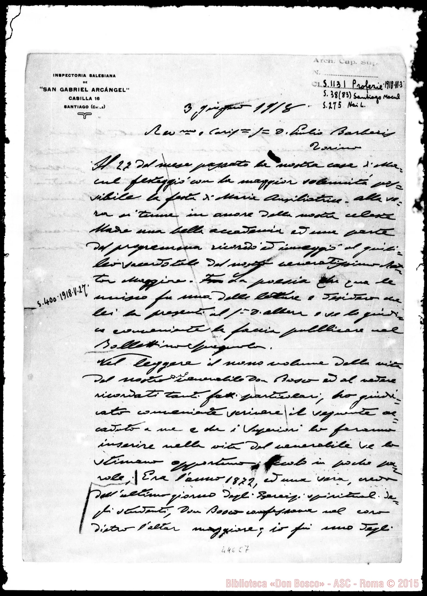 Fotogramma C 7 — Sac. Luigi-Barberis, dal Chile