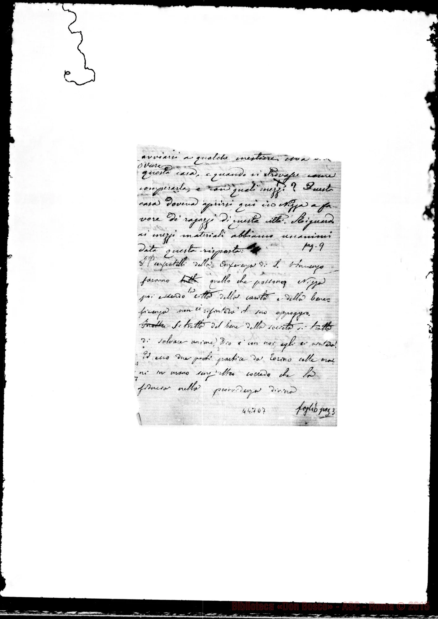 Fotogramma D 7 — Minuta per il documento anteriore. Ms. con correz. Bosco