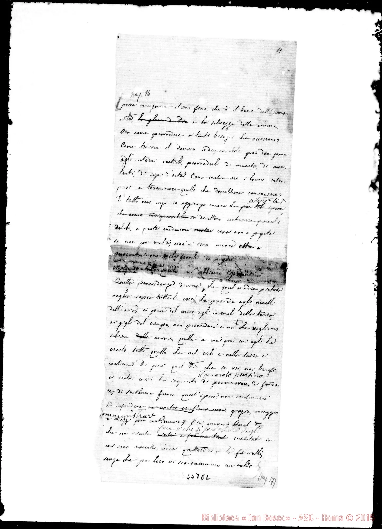 Fotogramma E 2 — Minuta per il documento anteriore. Ms. con correz. Bosco