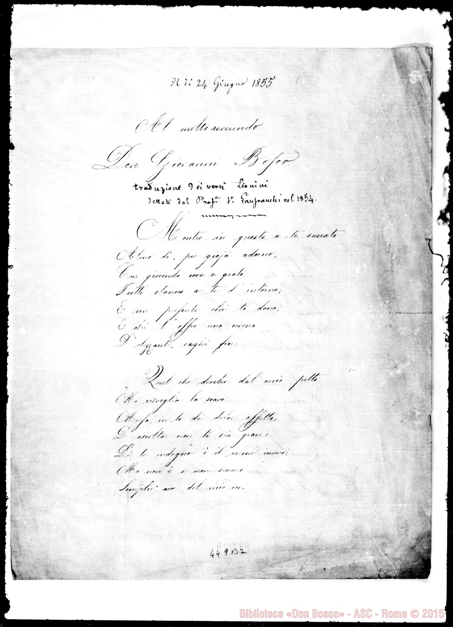 Fotogramma B 2 — Onoranze A D. Bosco in vita dall’anno 1853 al 1888