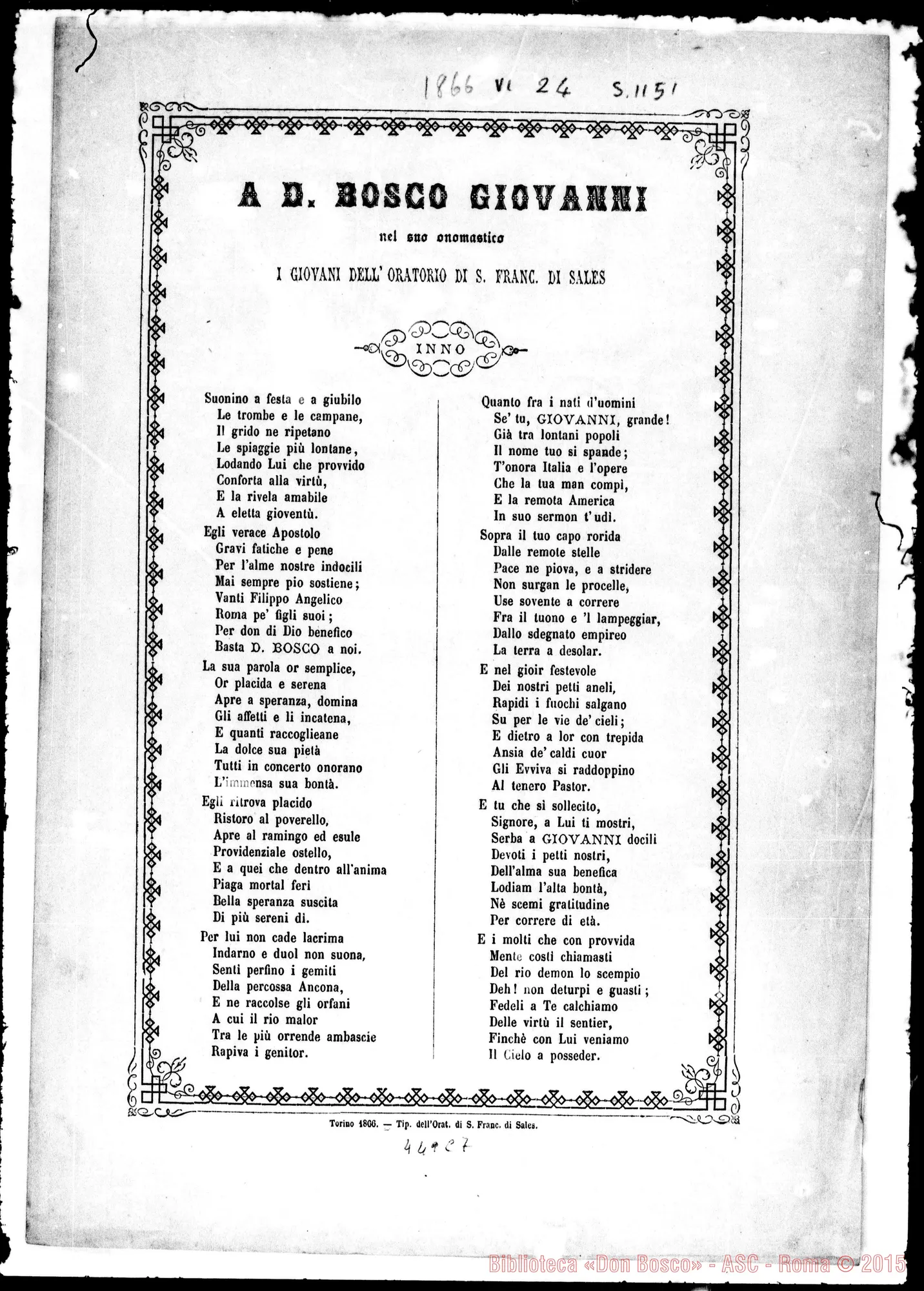 Fotogramma C 7 — Onoranze A D. Bosco in vita dall’anno 1853 al 1888