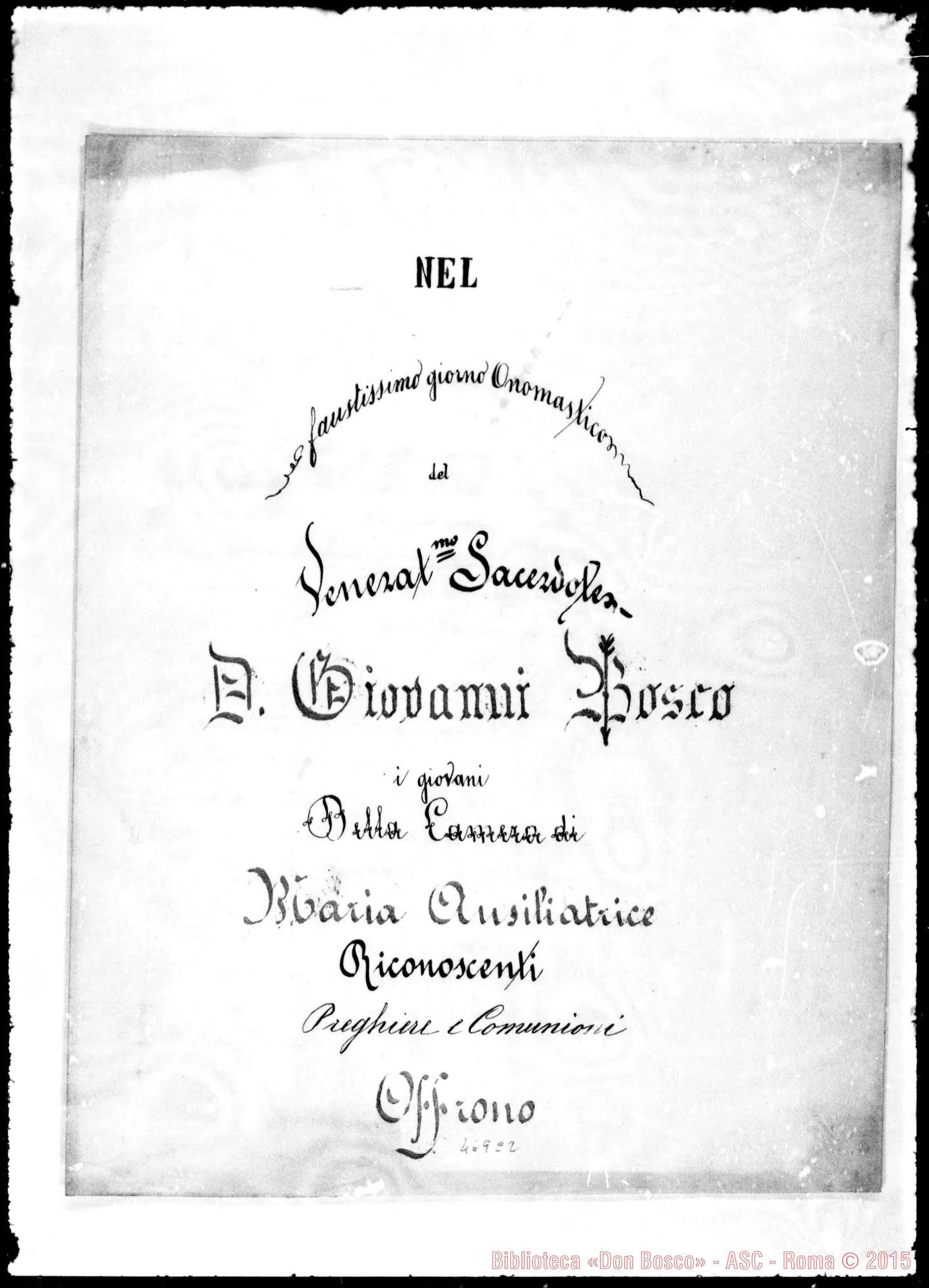 Fotogramma C 2 — Onoranze A D. Bosco in vita dall’anno 1853 al 1888