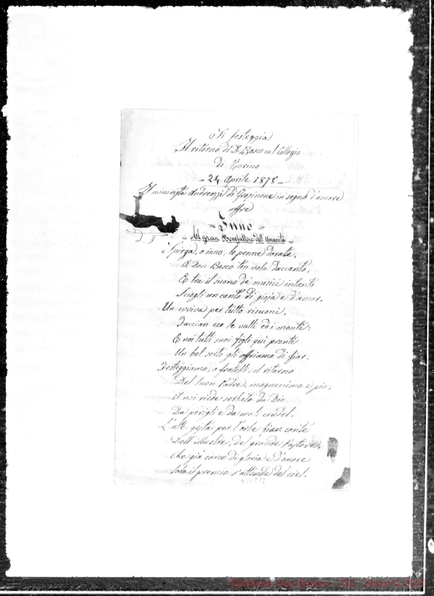 Fotogramma E 12 — Onoranze: Poesie e lettere d’augurio in ordine alfabetico