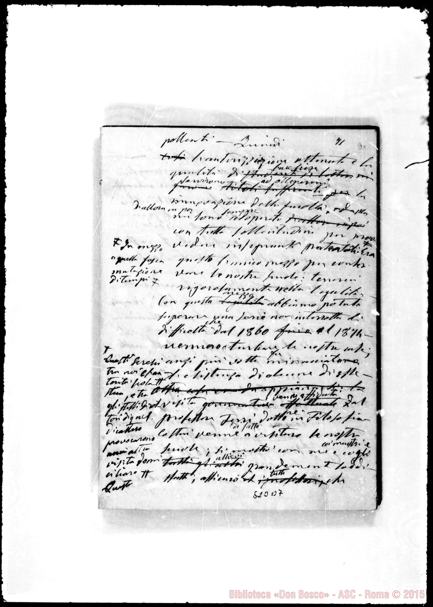 Fotogramma B 7 — (ASC 132) Sul nome «Autografi-perquisizioni»: PERQUISIZIONI Due quaderni interamente ms. Bosco