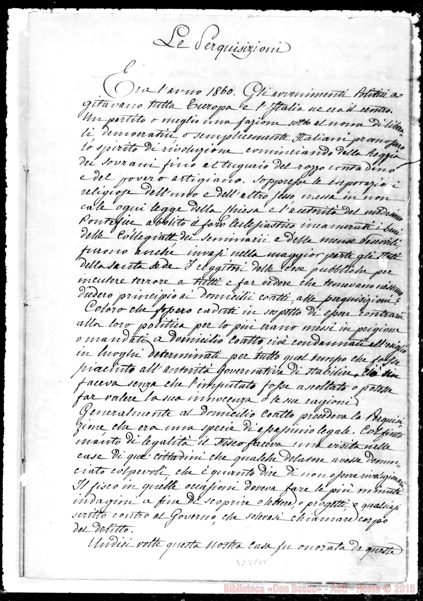 Fotogramma E 12 — «Le Perquisizioni». Copia ms. in due quaderni