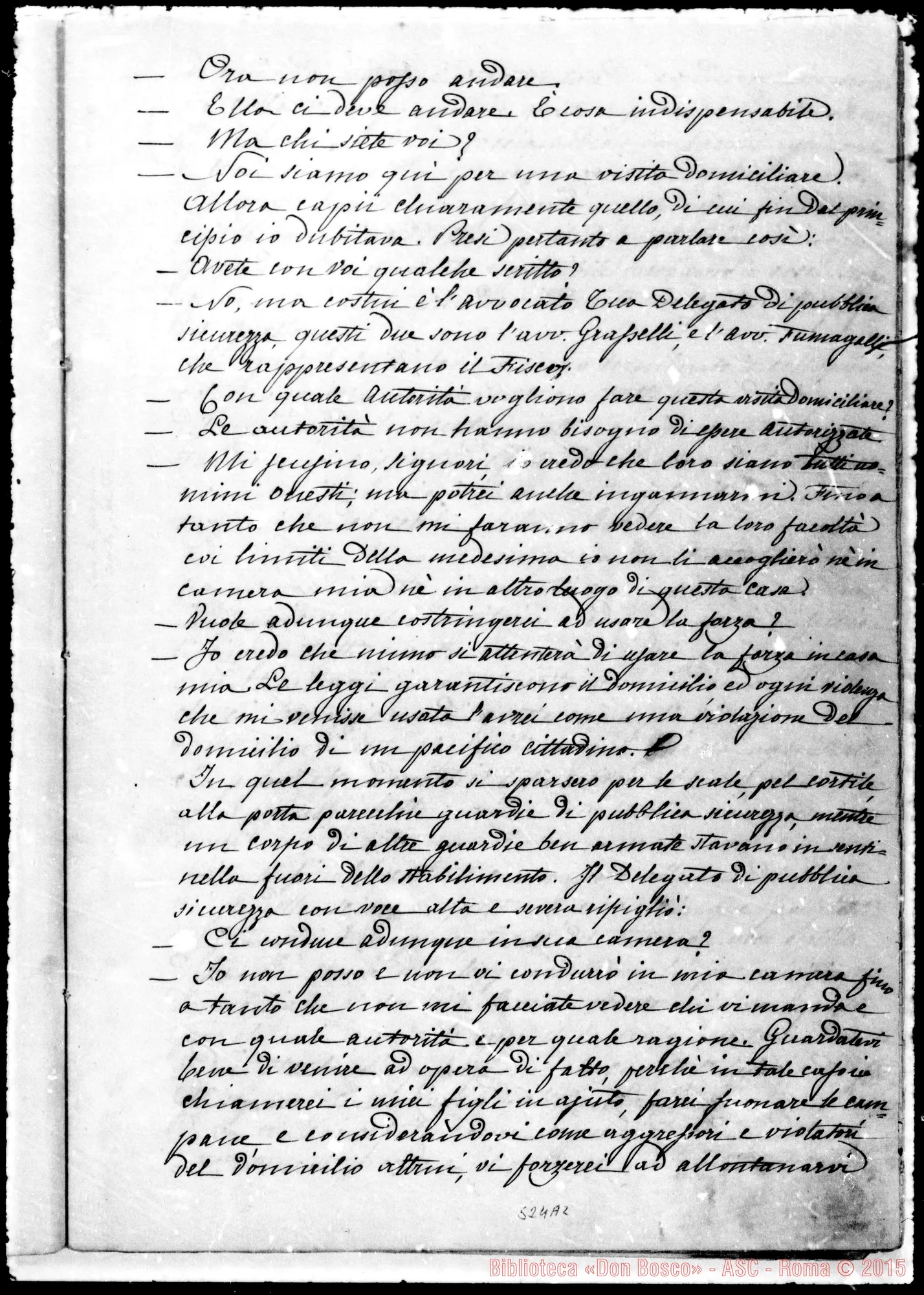 Fotogramma A 2 — «Le Perquisizioni». Copia ms. in due quaderni