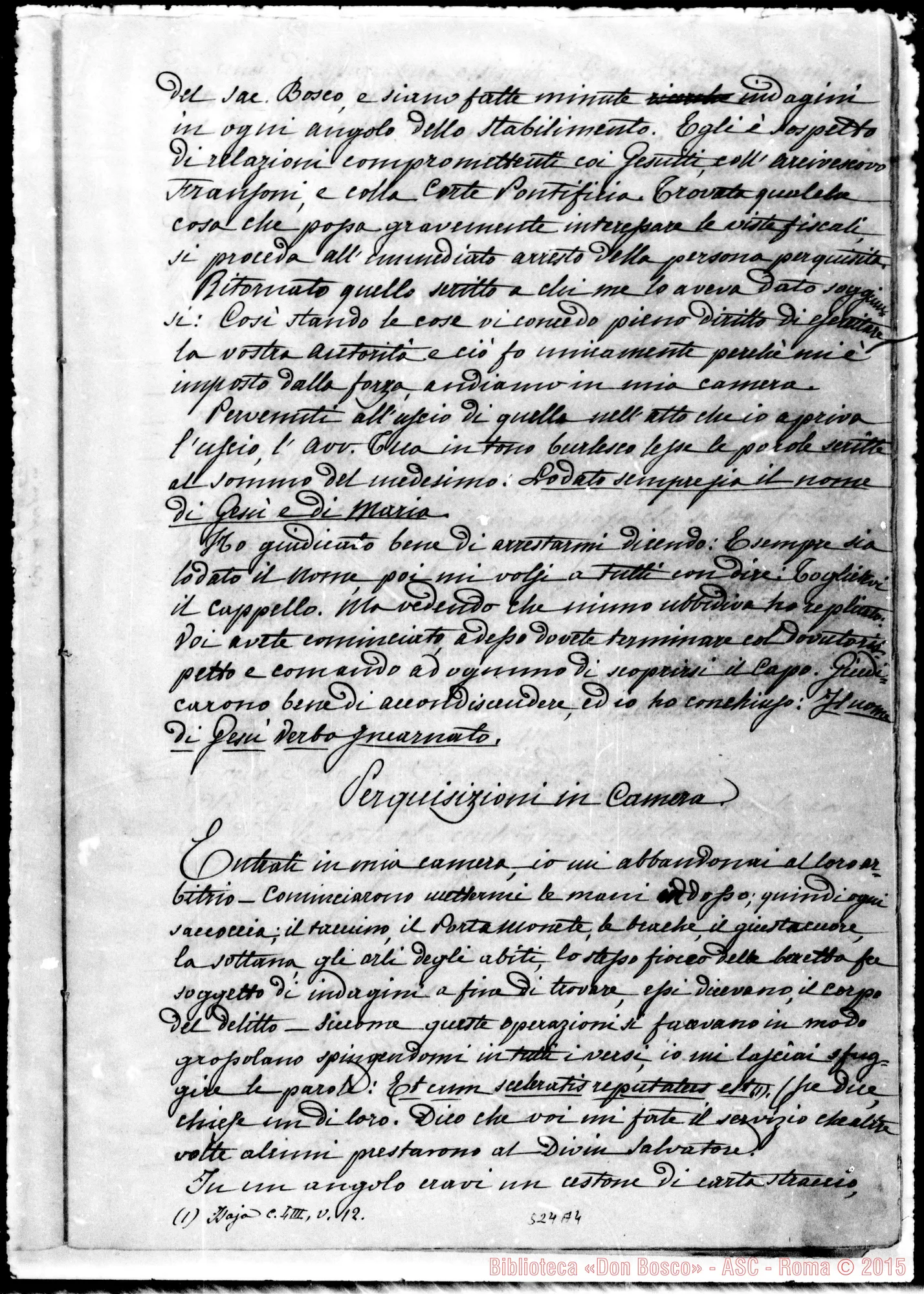 Fotogramma A 4 — «Le Perquisizioni». Copia ms. in due quaderni