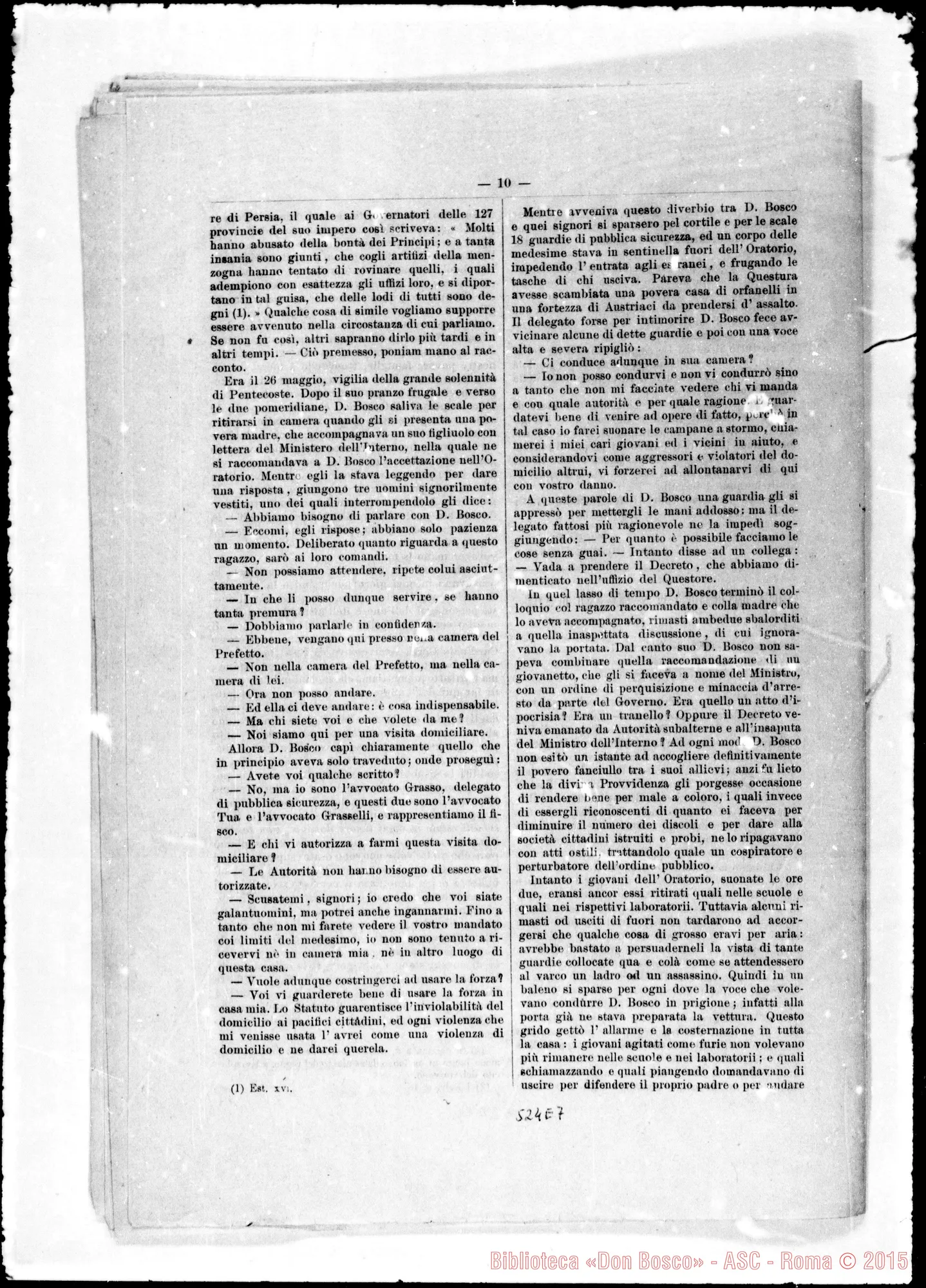 Fotogramma E 7 — Bollettino Salesiano (genn. 1884) che riporta i particolari delle perquisizioni