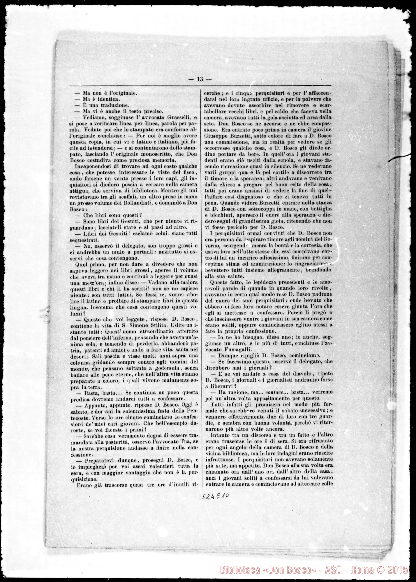 Fotogramma E 10 — Bollettino Salesiano (genn. 1884) che riporta i particolari delle perquisizioni