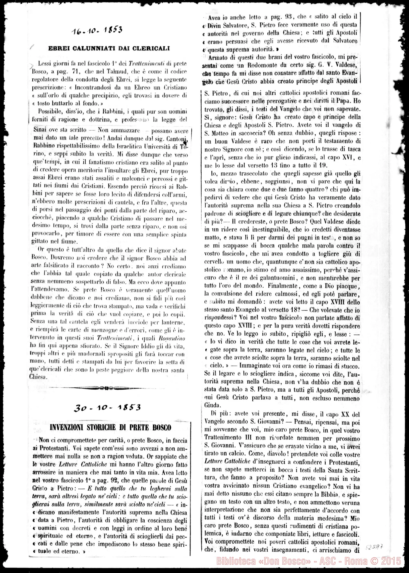 Fotogramma A 7 — Giornali: «Il Rogantino Piemontese» contro Letture Cattoliche