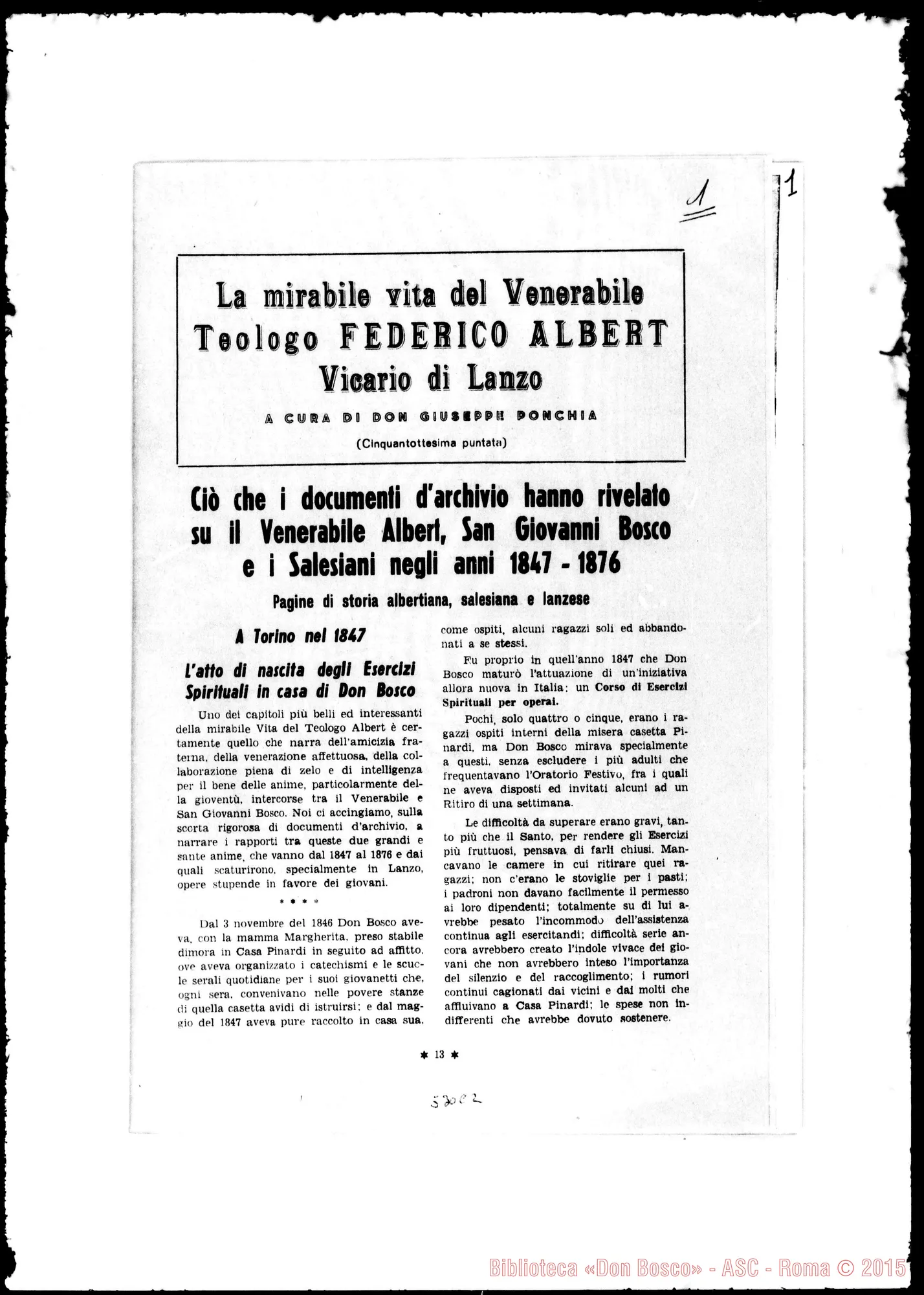Fotogramma C 2 — Albert Federico, sac.: «Ciò che i documenti d’archivio hanno rivelato sul Venerabile Albert… ». Giuseppe Ponchia