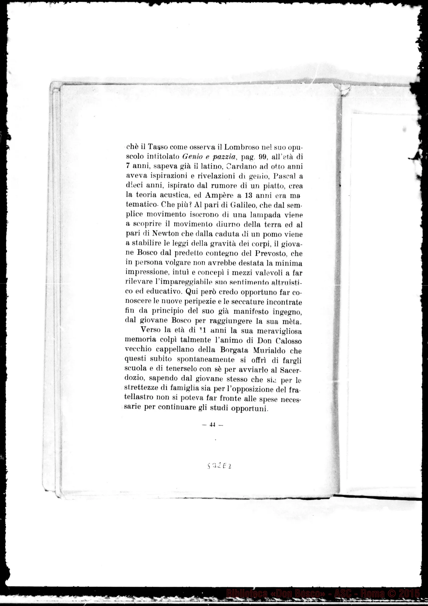Fotogramma E 2 — «Chi era D. Bosco». Biografia Fisio-Psico-Patologica. Albertotti