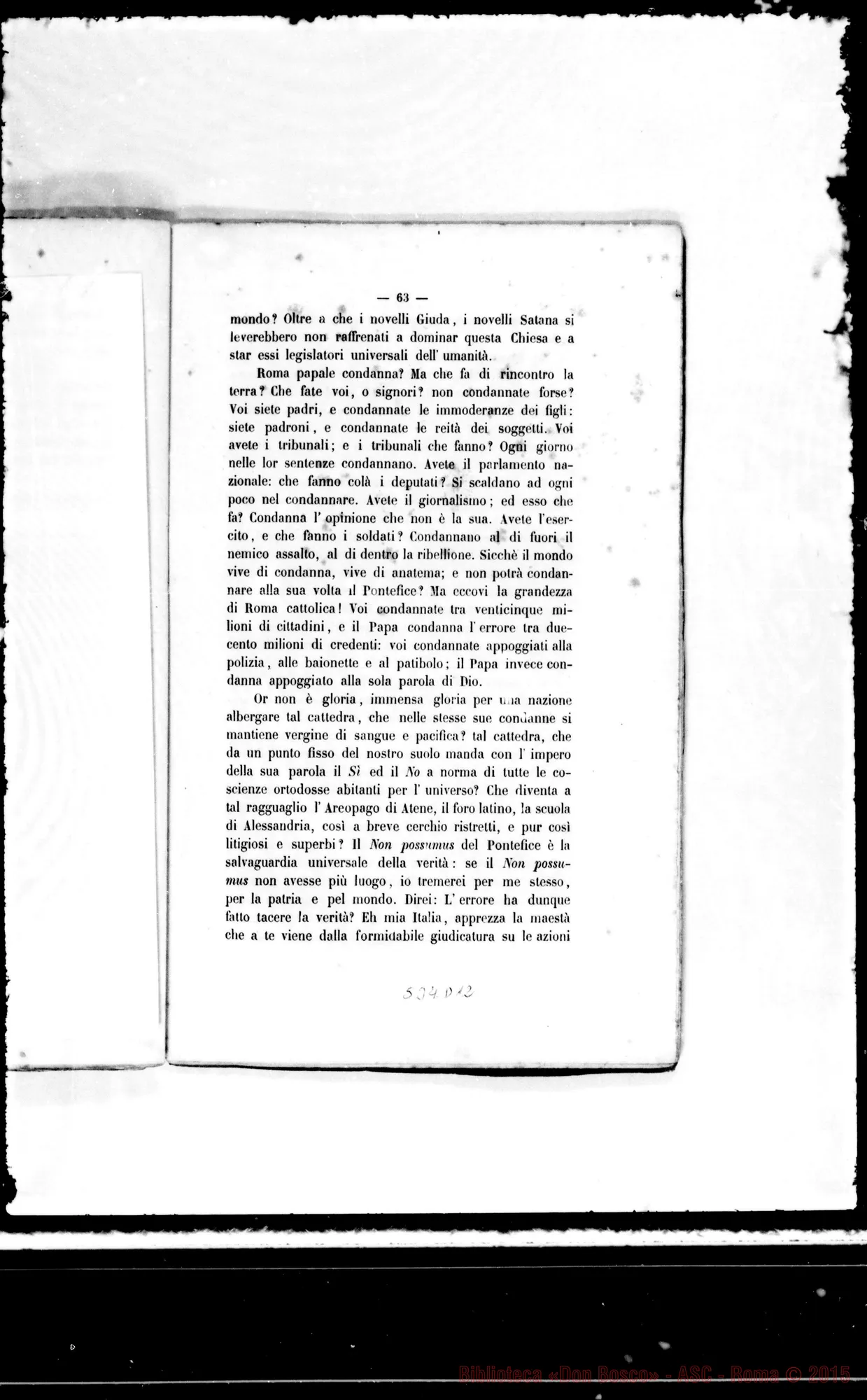 Fotogramma D 12 — Alimonda Gaetano, Card. (1818-1891). Scritti: «li Papa in Italia»…