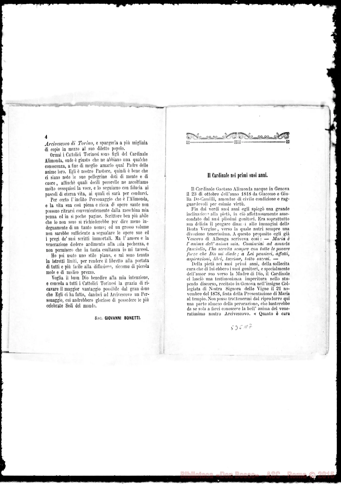 Fotogramma A 7 — Gaetano Alimonda: Biografia. Stampato. Prefazione Bonetti