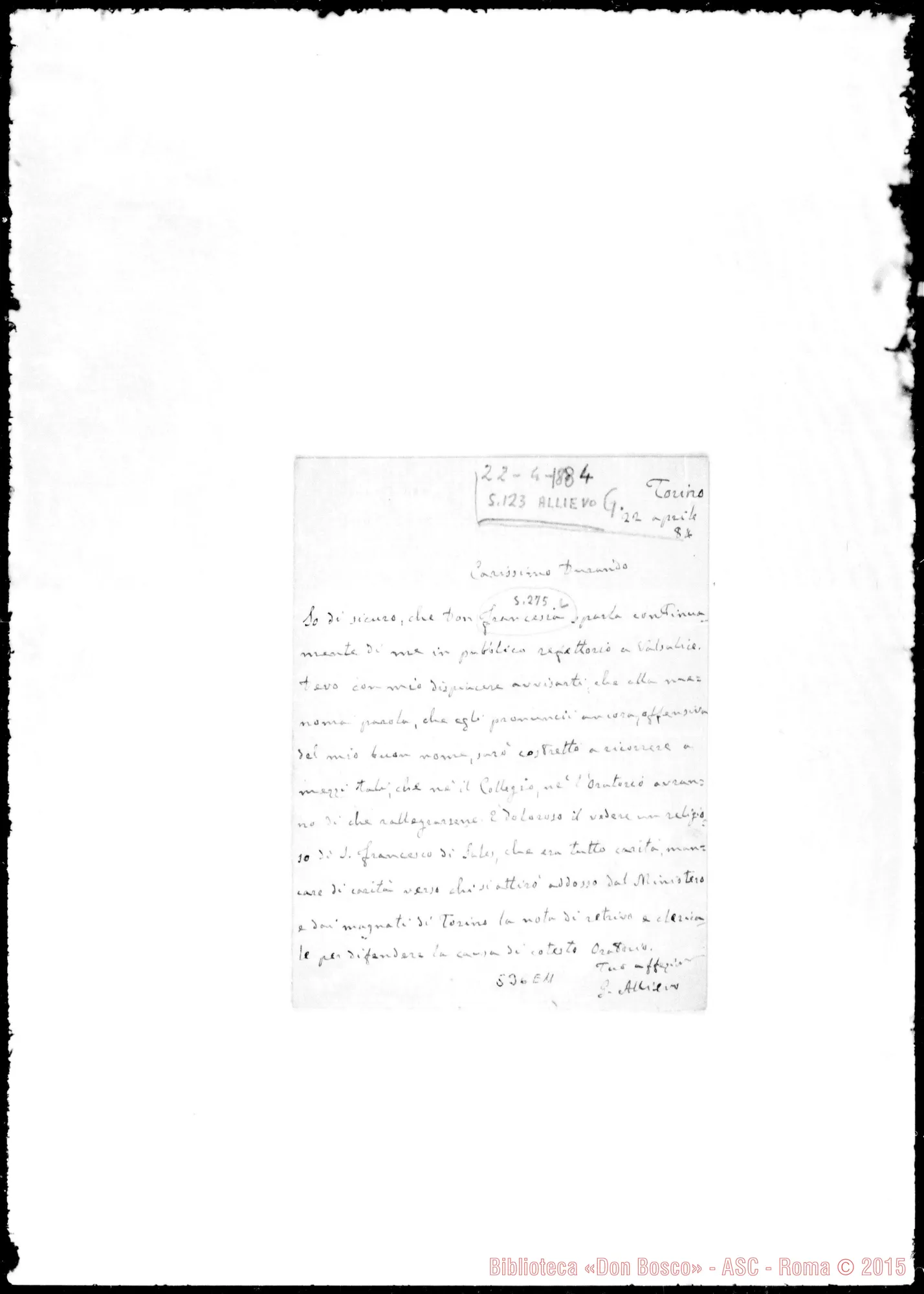 Fotogramma E 11 — Allievo Giuseppe, prof.: Lettera: Allievo-Durando