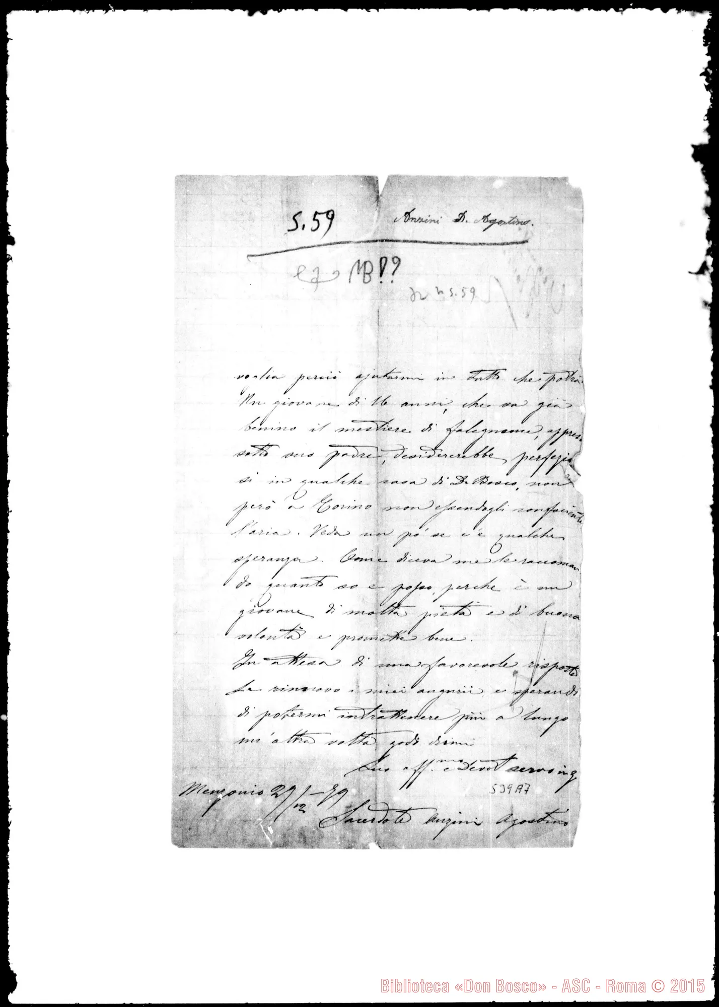 Fotogramma A 7 — Anzini Agostino, sac. Lettere (tre) A «Molto Rev.do Signore»