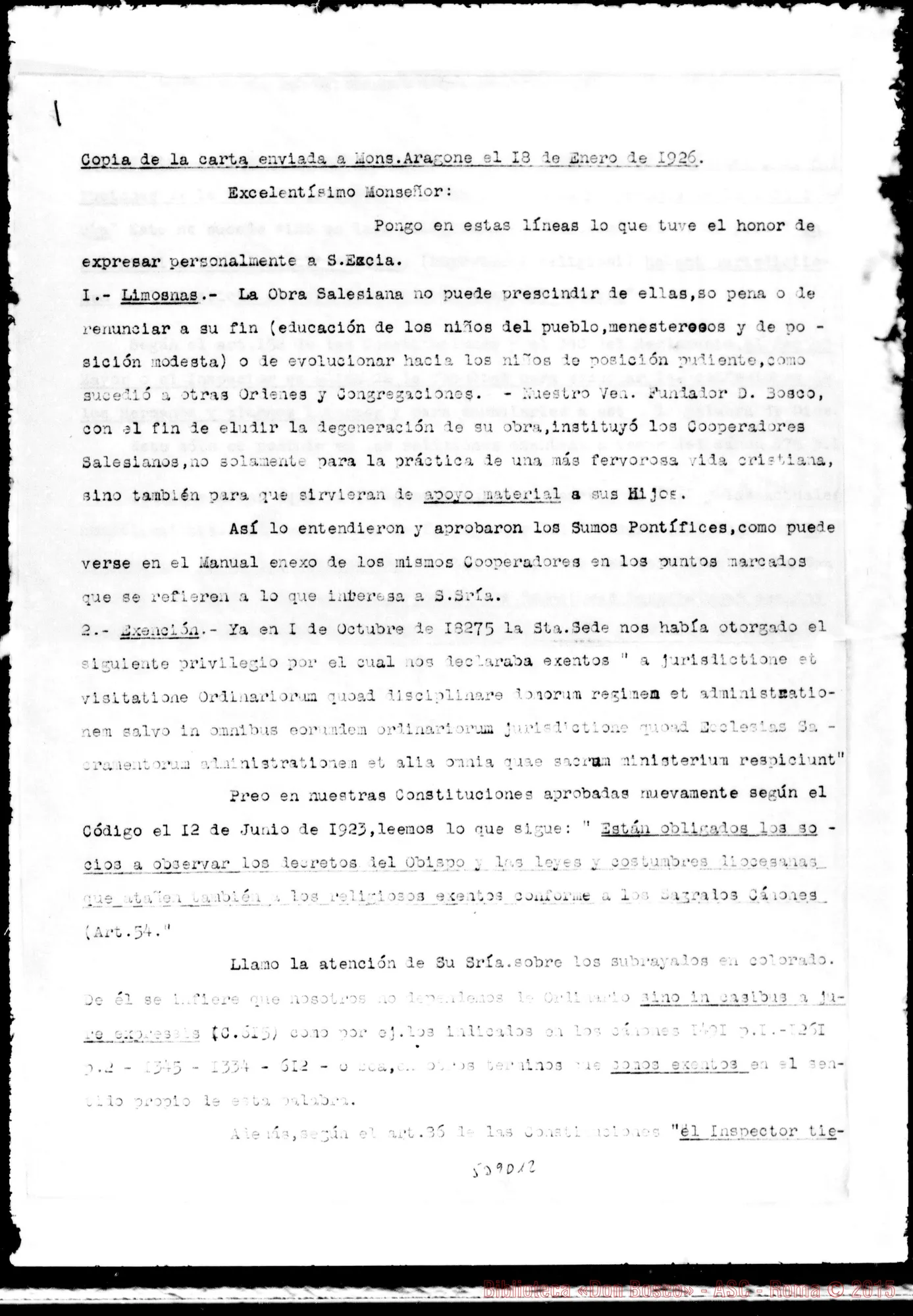 Fotogramma D 12 — Aragone Giovanni Francesco, Vescovo. «Copia de la carta enviada a Mons. Aragone…»
