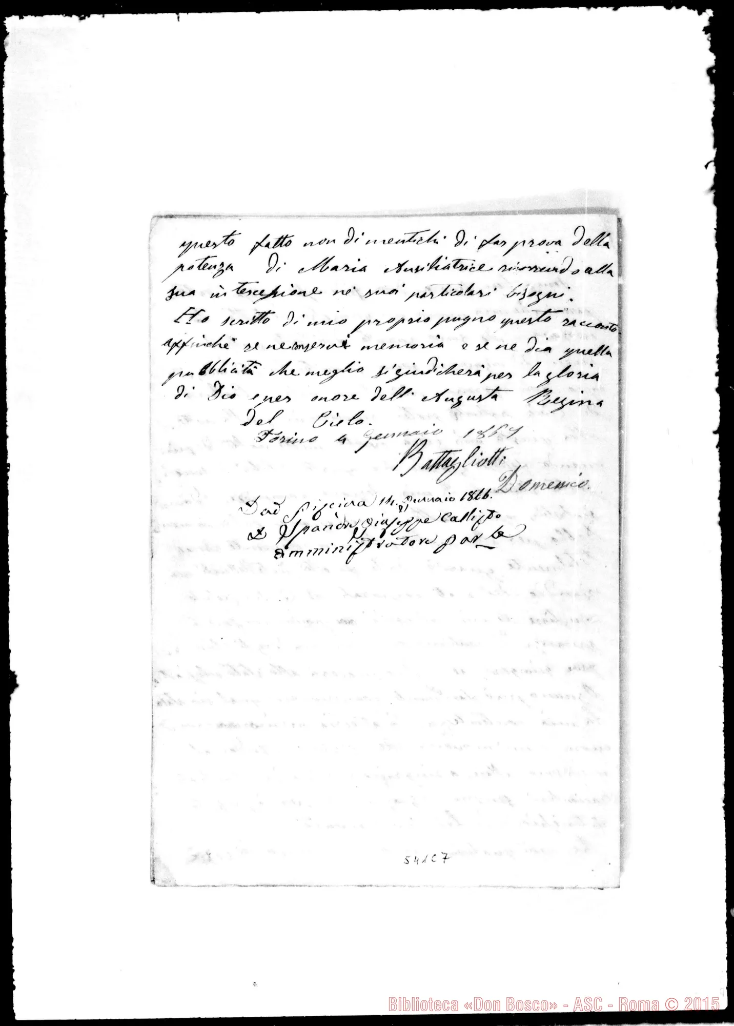 Fotogramma C 7 — Battagliotti Domenico. Relazione di una grazia concessa da M.A. A Battagliotti