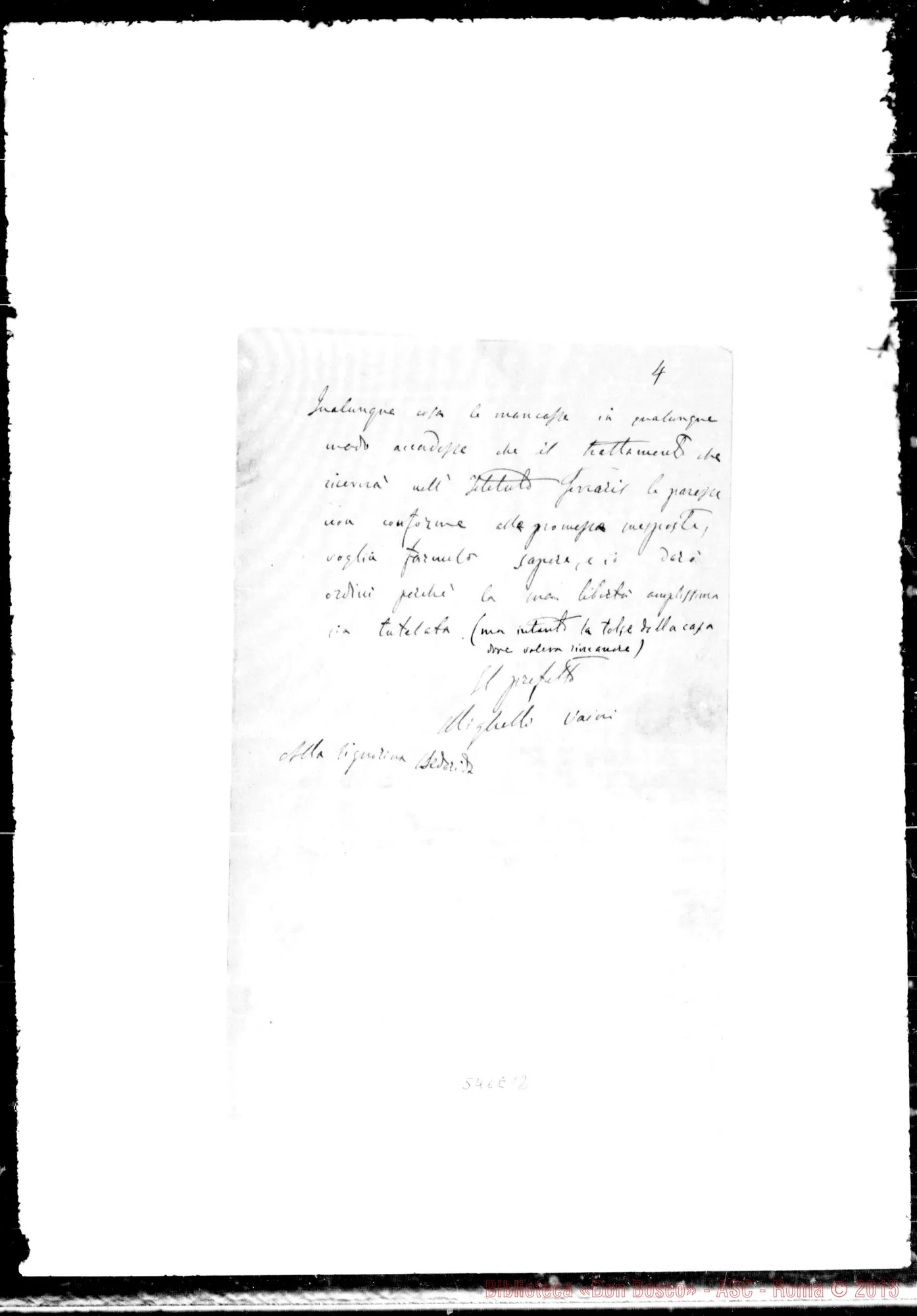 Fotogramma E 12 — Lettera: Prefetto Minghelli-Bedarida. Copia