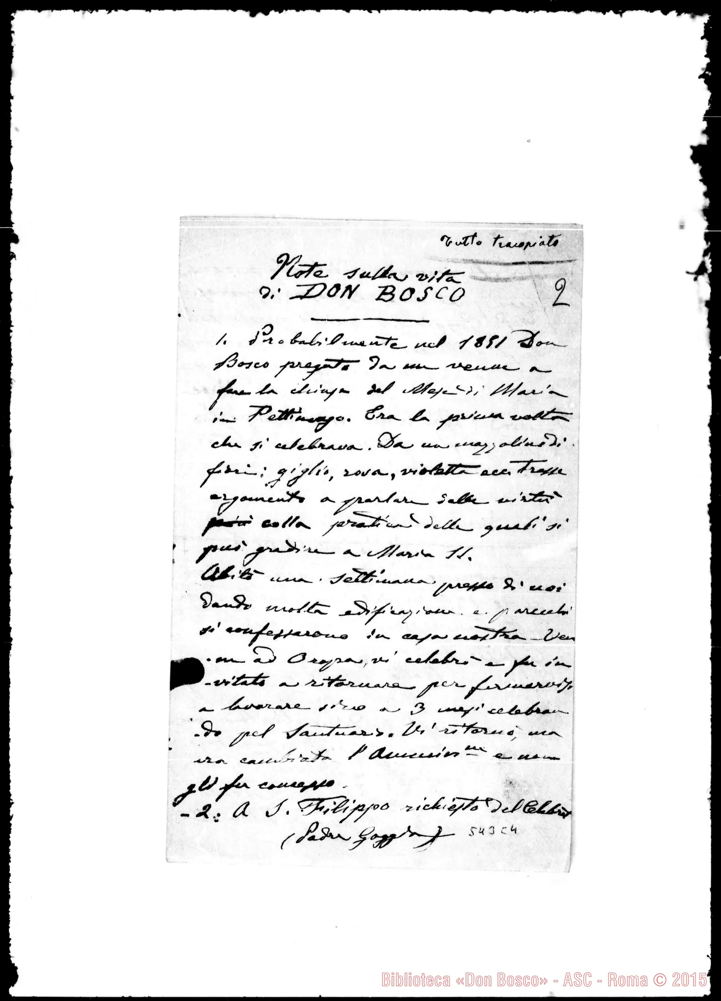 Fotogramma C 4 — Note sulla vita di Don Bosco