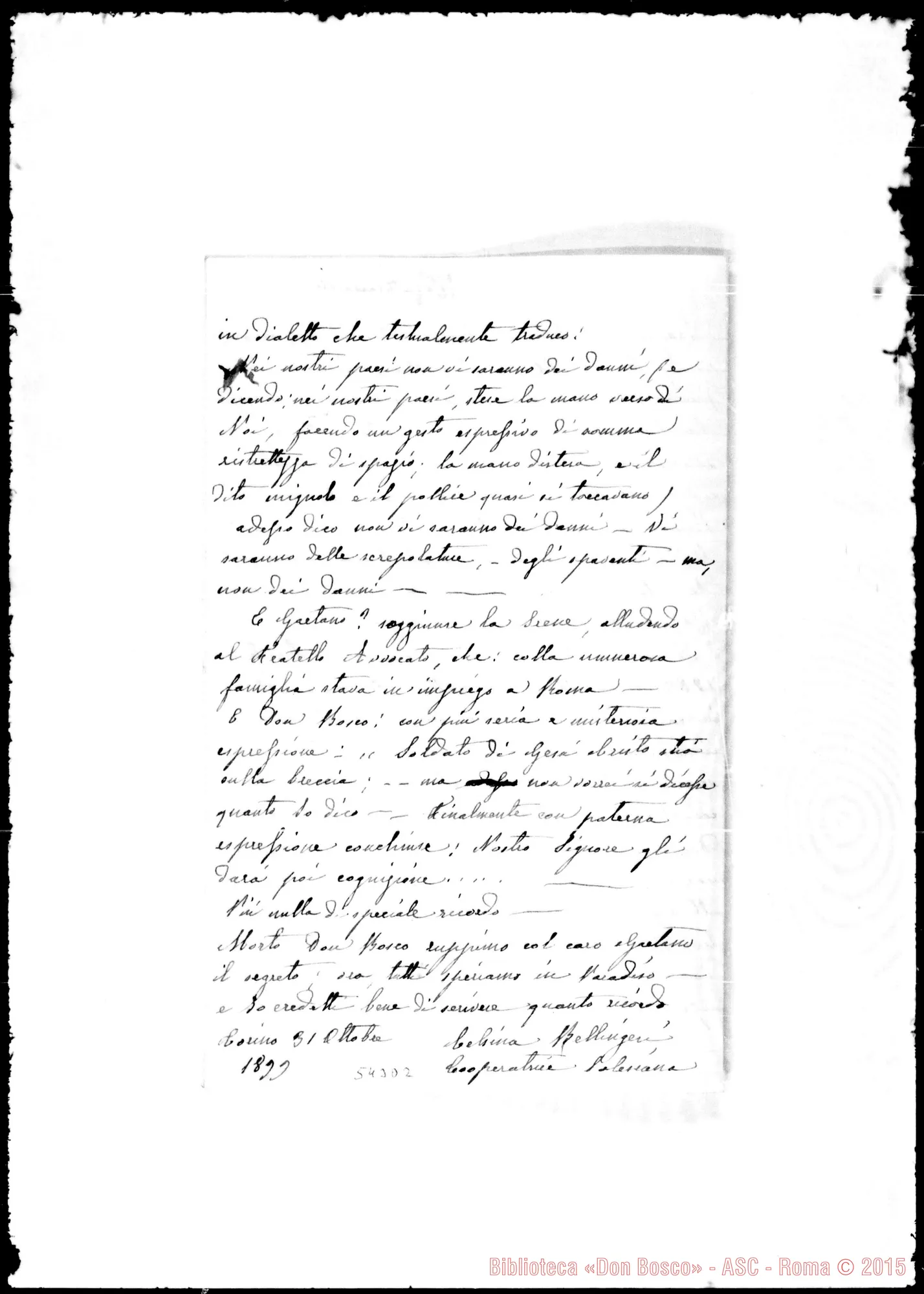 Fotogramma D 2 — Bellingeri Celina. Relazione intorno ad un colloquio avuto con D. Bosco