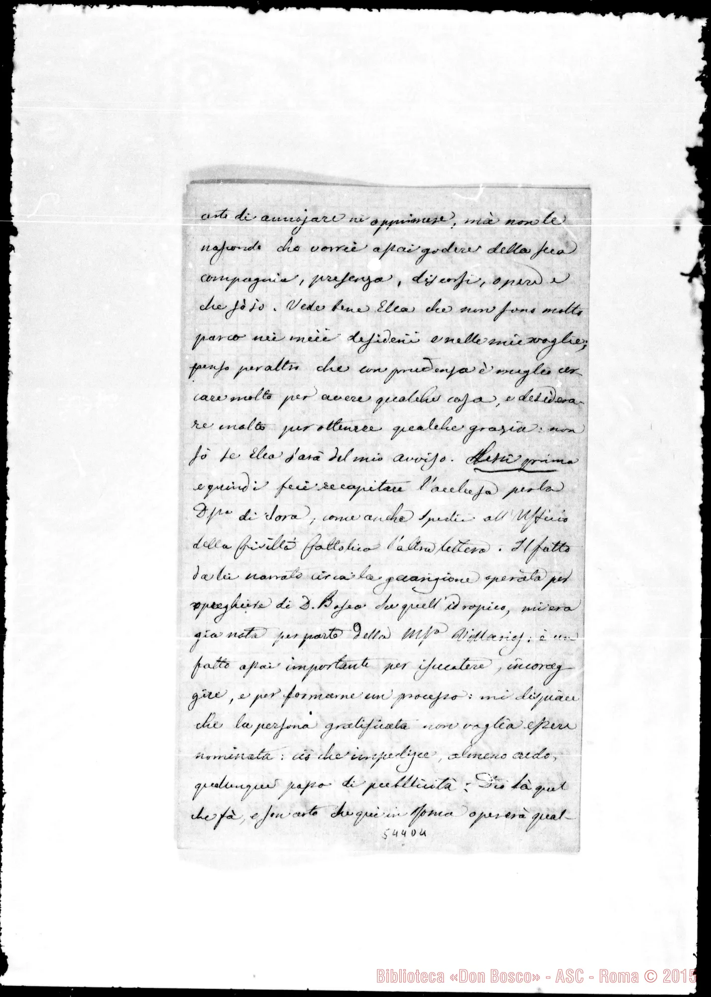 Fotogramma D 4 — Bentivoglio Annibaie, conte. Lettera: Annibaie Bentivoglio-Cav. Oreglia Federico