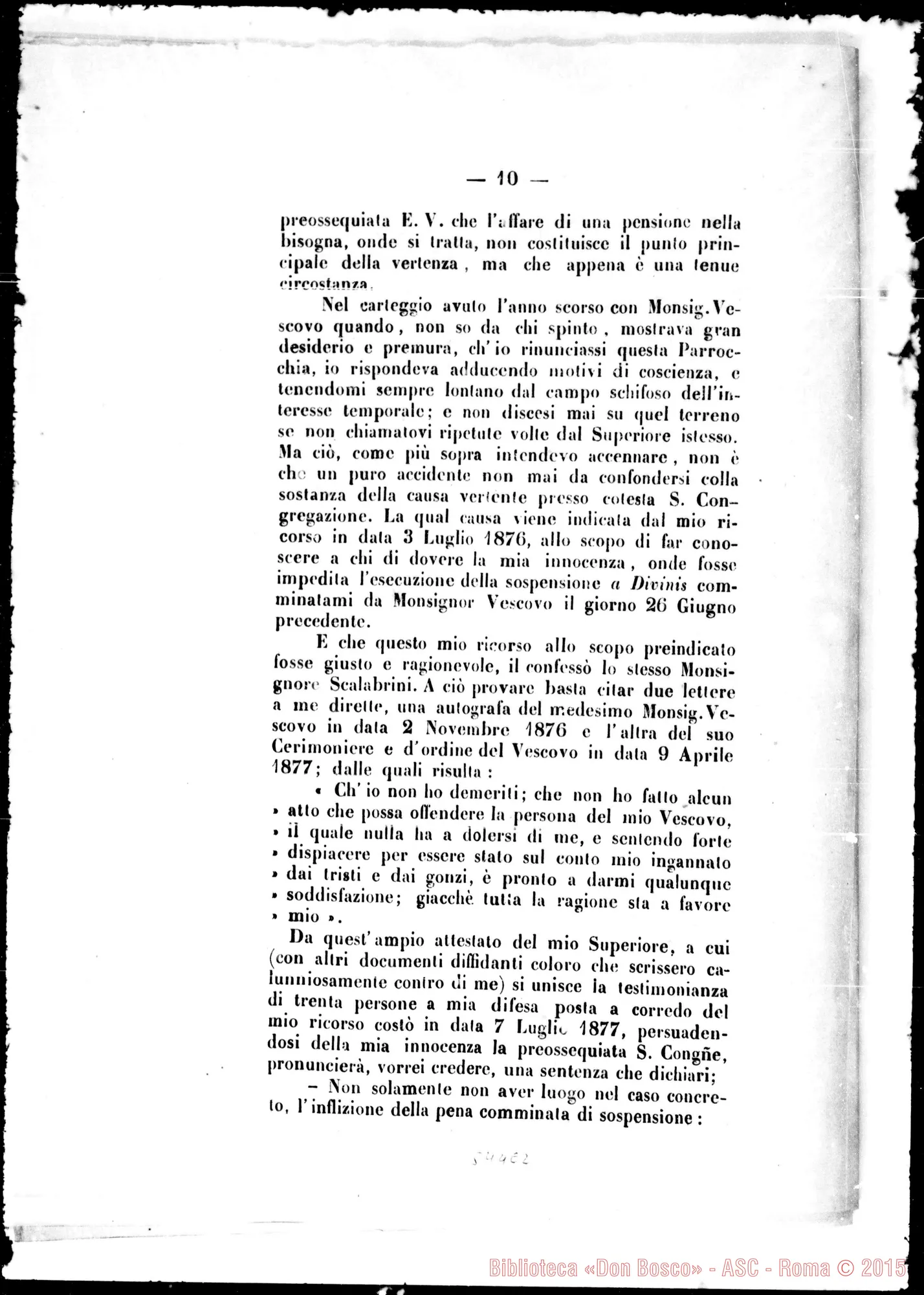Fotogramma E 2 — Berardi Giuseppe, card. (1810-1878). «Il Mese di Novembre 1877…» Stampato