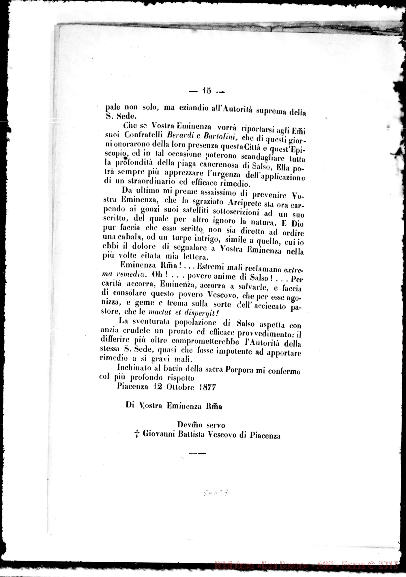 Fotogramma E 7 — Berardi Giuseppe, card. (1810-1878). «Il Mese di Novembre 1877…» Stampato