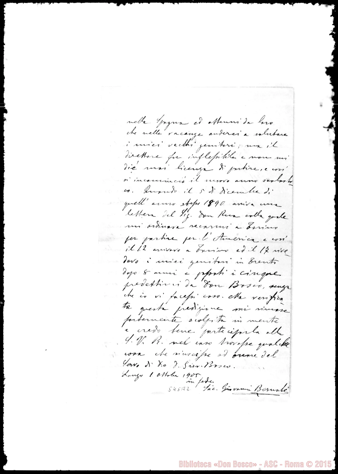 Fotogramma A 2 — Bernabé Giovanni, sac. SDB. Lettera: D. Bernabé-Don Lemoyne