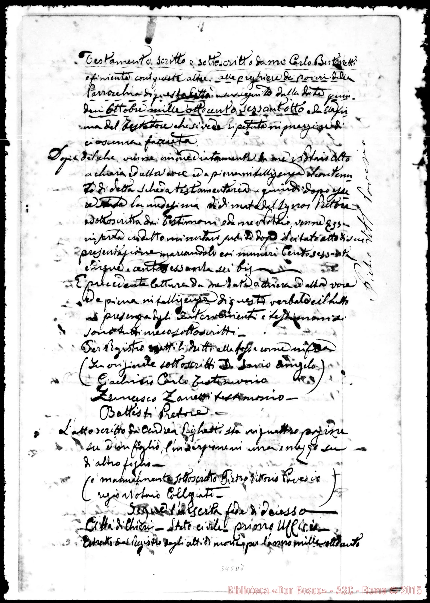 Fotogramma D 7 — Atto di apertura di Testamento del Sig. Carlo Bertinetti