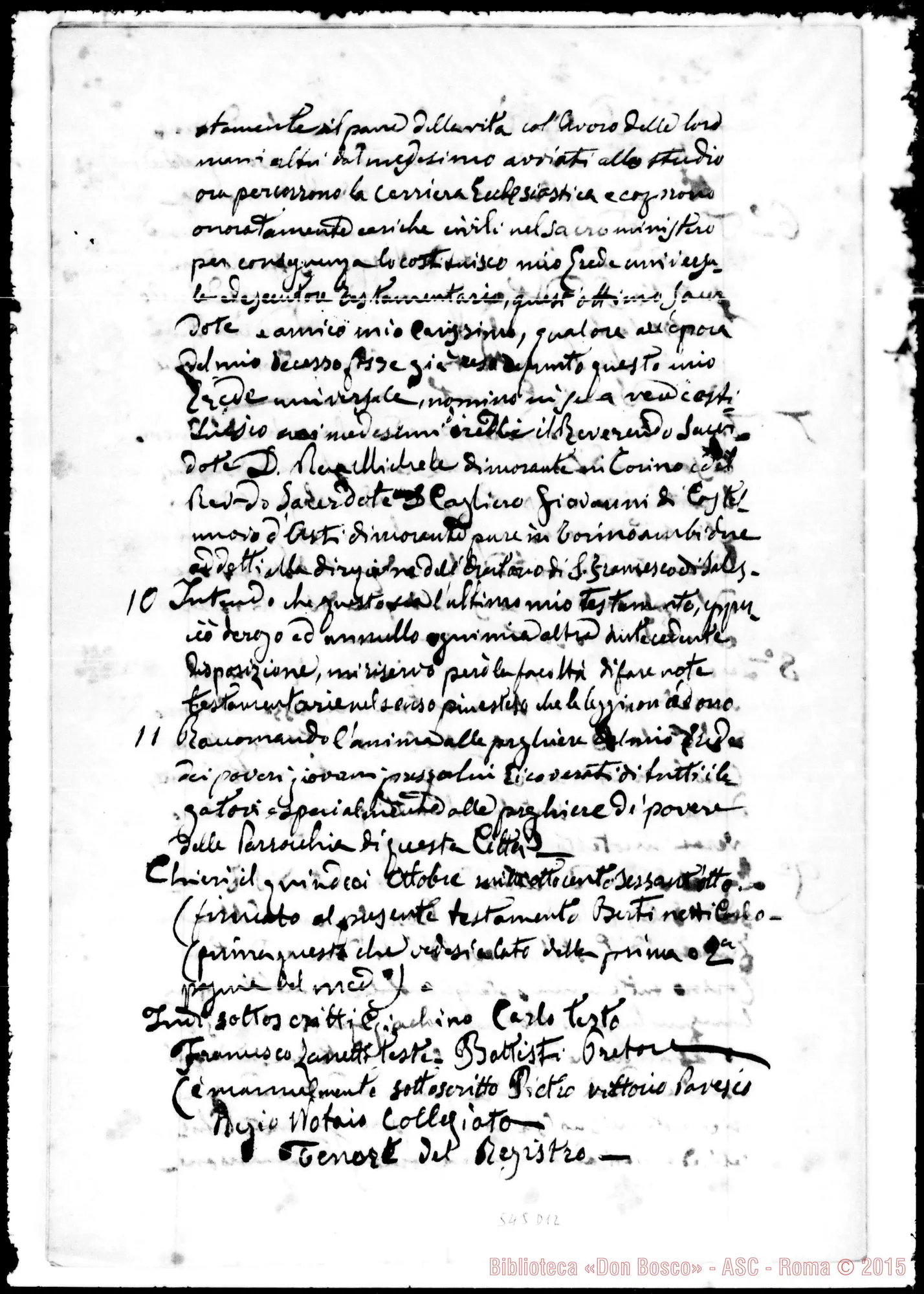Fotogramma D 12 — Atto di apertura di Testamento del Sig. Carlo Bertinetti