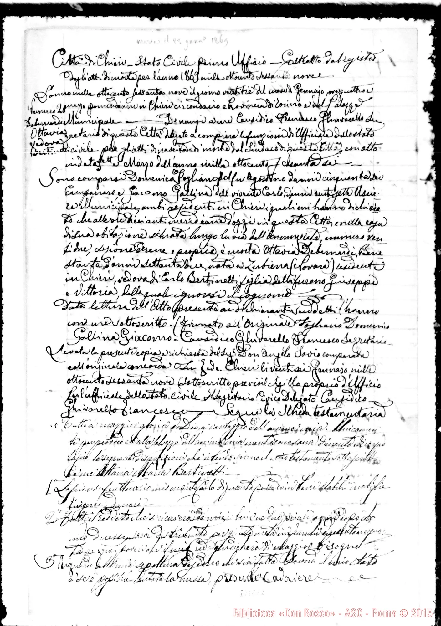 Fotogramma E 12 — Atto di apertura di testamento. Due copie