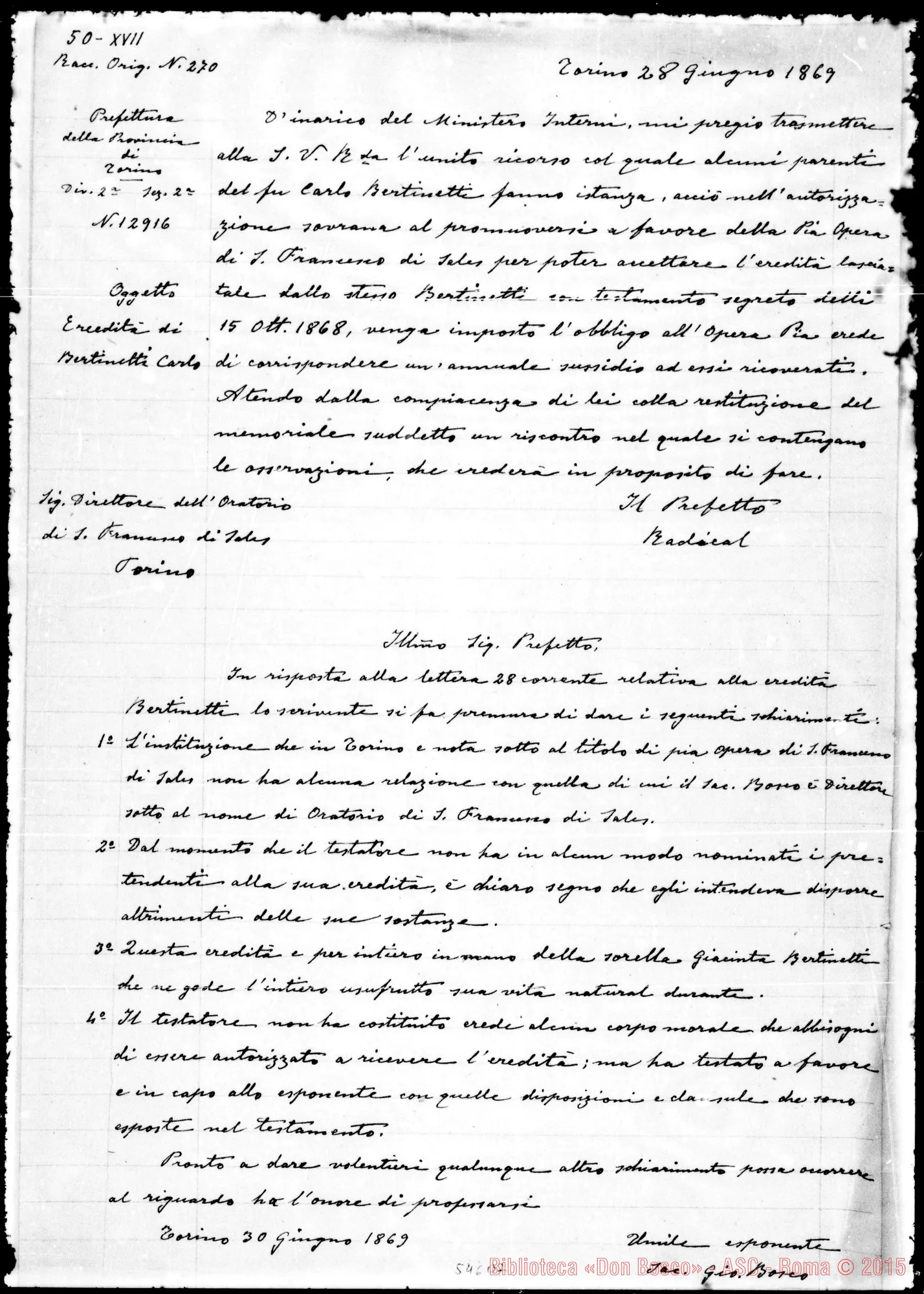 Fotogramma B 7 — Copia di due lettere: Prefetto-Bosco. Bosco-Prefetto