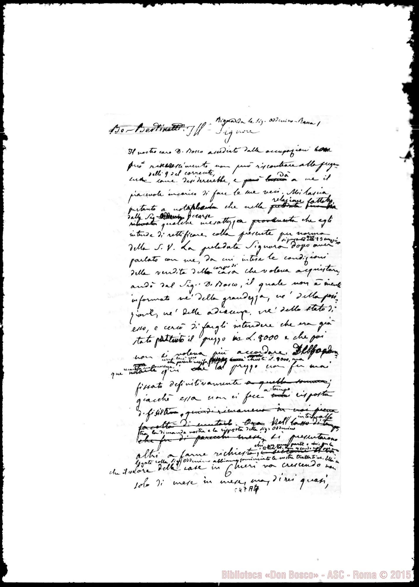 Fotogramma A 4 — Minuta di lettera Michele Rua-Oddenino