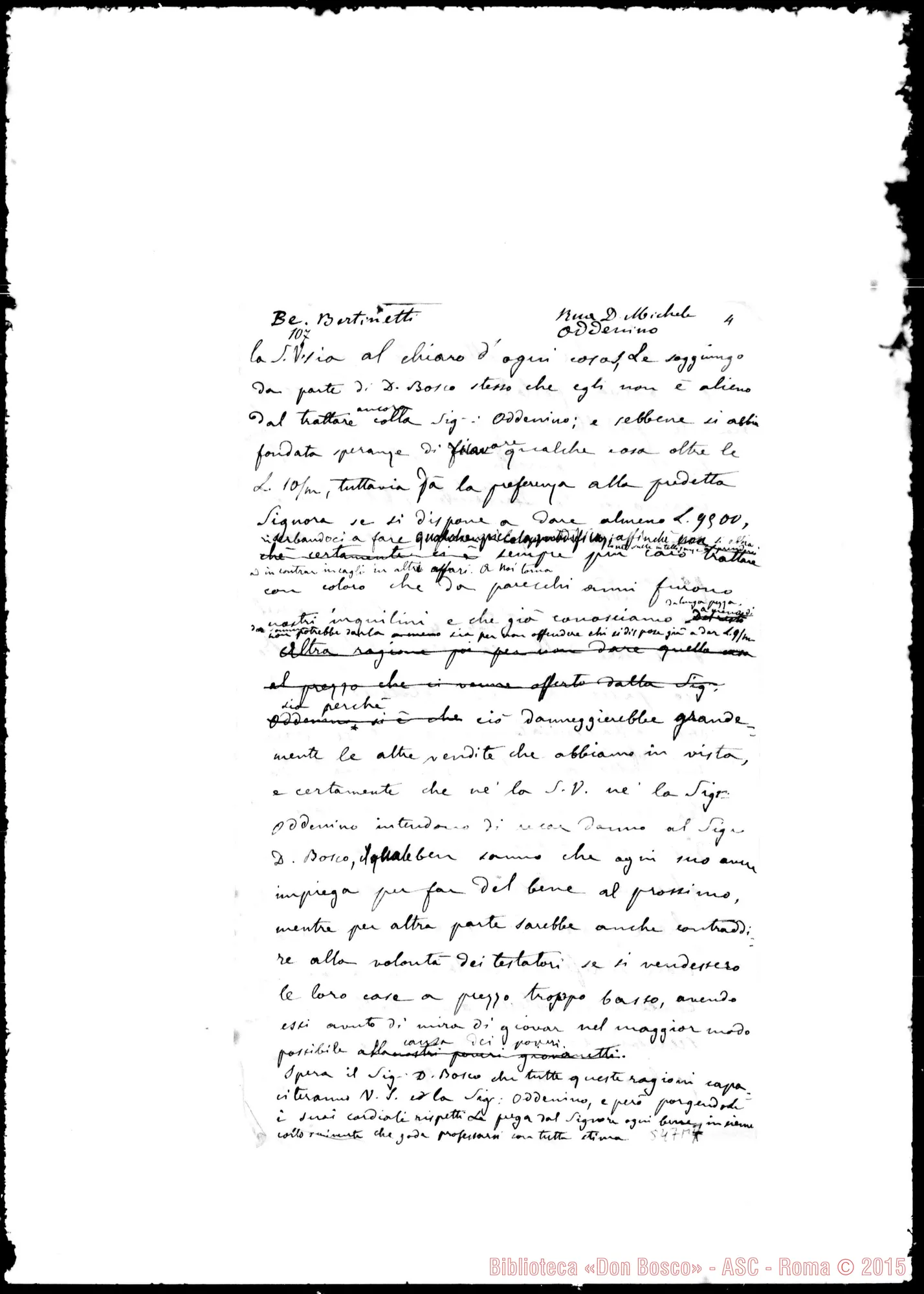 Fotogramma A 7 — Minuta di lettera Michele Rua-Oddenino