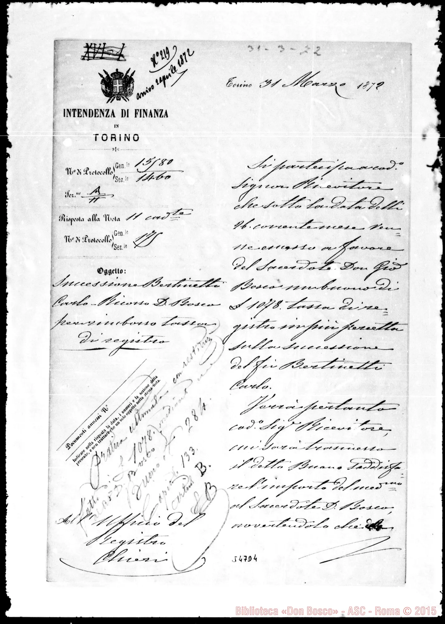 Fotogramma D 4 — Intendente Finanze al Ricevitore di Chieri